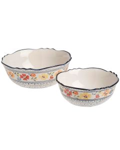 Gibson Elite Luxenbourg 2 Piece Floral Hand Painted Round Stoneware Bowl Set