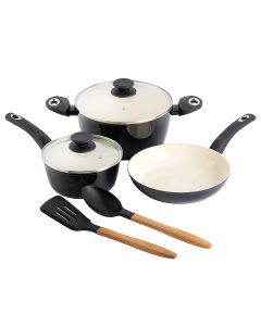 Gibson Home Plaza Cafe 7 Piece Forged Aluminum Cookware Set in Black
