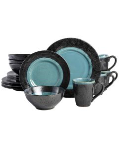 Gibson Elite Dragonstone 16 Piece Stoneware Reactive Glaze Dinnerware Set in Aqua