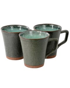 Gibson Hometrends 3 Piece Lantern Terracotta Reactive Glaze 14.5 Ounce Mug Set in Green