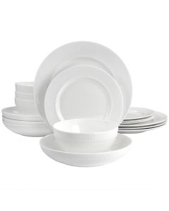 Gibson Elite Embossed Bone China 16 Piece Double Bowl Dinnerware Set in White
