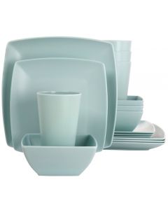 Gibson Home Grayson Melamine 16 Piece Square Dinnerware Set in Mint
