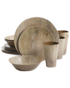 Gibson Elite Woodlands 16 Piece Melamine Wood Grain Decal Dinnerware Set