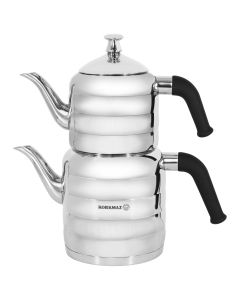 Korkmaz Mina Midi Stainless Steel 0.8 Liter Tea Pot and 1.6 Liter Kettle Set