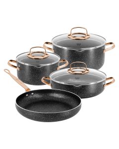 Korkmaz Galaksi 7 Piece Non Stick Aluminum Cookware Set in Black and Rose Gold