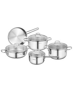 Korkmaz Perla 9 Piece Stainless Steel Cookware Set in Silver