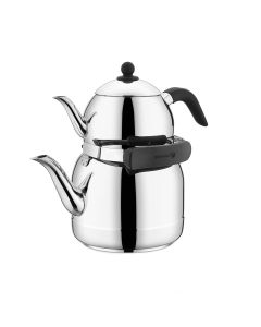 Korkmaz Ornella 1.3 Liter Tea Pot and 3.5 Liter Stainless Steel Kettle Set in Silver