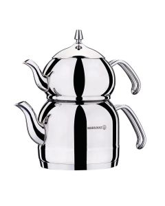 Korkmaz Efendi 1.1 Liter Tea Pot and 2.4 Liter Kettle Set in Silver