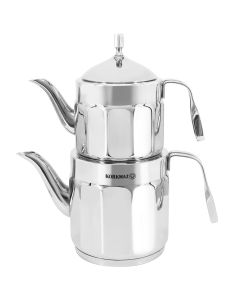 Korkmaz Nostaljia Midi Stainless Steel 0.9 Liter Tea Pot and 1.6 Liter Kettle Set