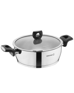 Korkmaz Nora 9.5 Inch Stainless Steel Low Casserole with Lid in Silver