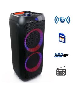 beFree Sound Dual 8 Inch Bluetooth Wireless Portable Party Speaker with Reactive Lights