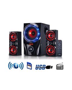 beFree Sound 2.1 Channel Surround Sound Bluetooth Speaker System in Red