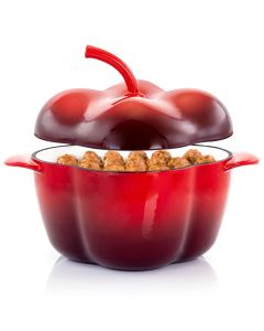 MegaChef Pepper Shaped 3 Quart Enameled Cast Iron Casserole in Red