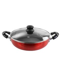 Better Chef 10 Inch Red Aluminum Deep Frying Pan with Glass Lid