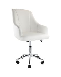 Elama Adjustable Faux Leather Rolling Office Chair in White with Chrome Finish