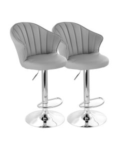 Elama 2 Piece Shell Back Faux Leather Adjustable Bar Stool in Dark Gray with Chrome Base