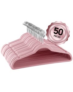 Elama Home 50 Piece Flocked Velvet Clothes Hangers with Stainless Steel Swivel Hooks in Pink