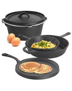 MegaChef Pre-Seasoned Cast Iron 5-Piece Kitchen Cookware Set, Pots and Pans