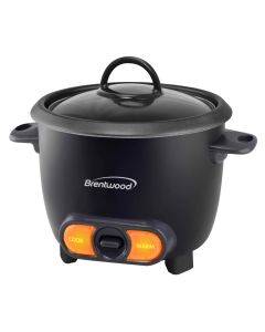Brentwood 3 Cup Uncooked/6 Cup Cooked Non Stick Rice Cooker in Black